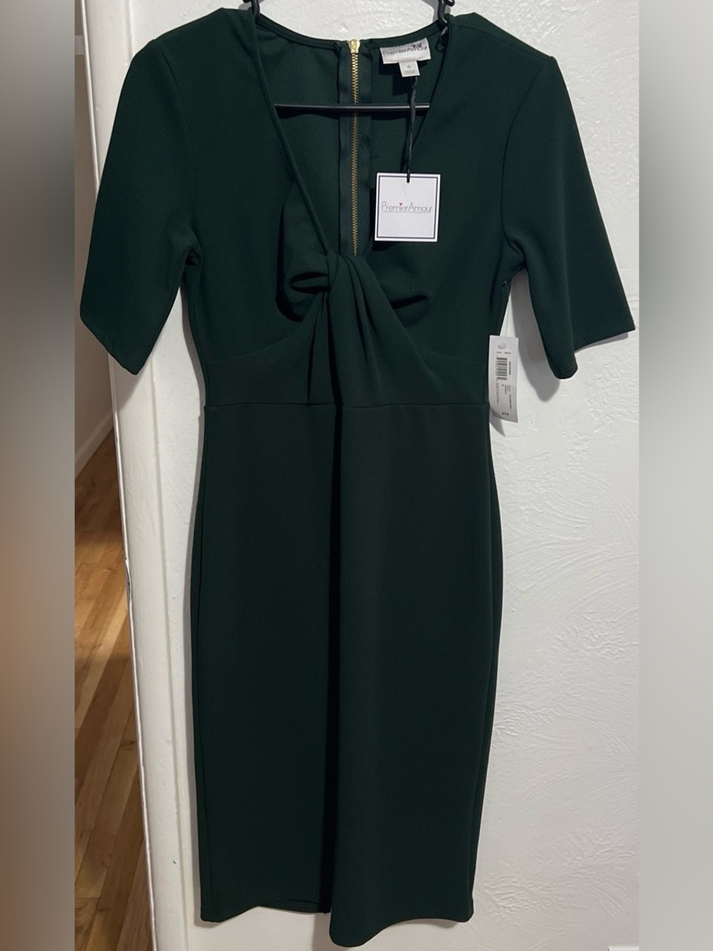 NWT Premier Amour Dark Green Twist-Front Midi Dress Size 6
